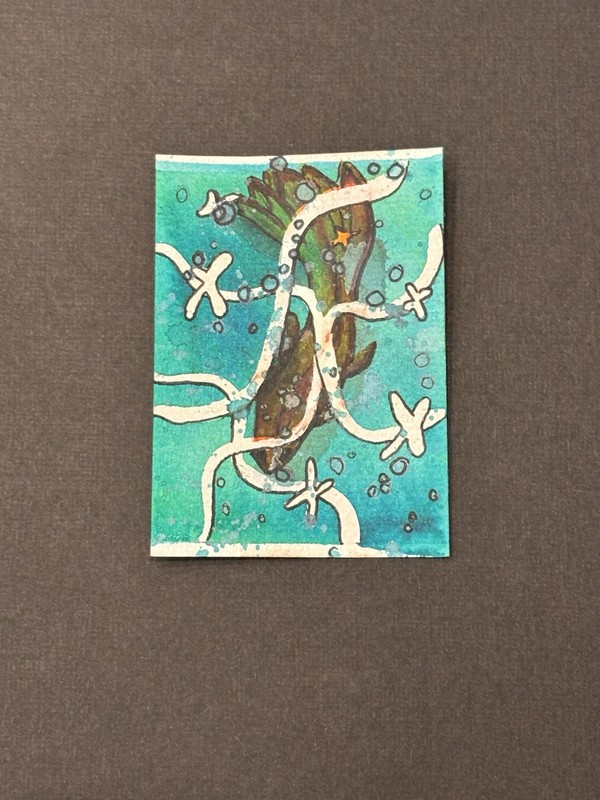 ACEO Water Red Fish #2 Watercolour, Mixed Media 2.5 x 3.5 by Mist And Starlight