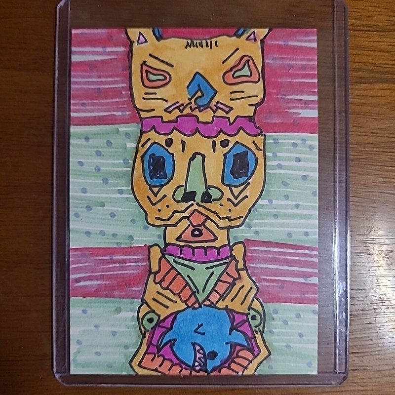 ACEO ORIGINAL ARTWORK Signed Totem Pole Neon Owl Fish Native Ecstacy Mdma Pole gallery