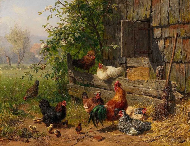 stunning oil painting handpainted on canvas- Chicken Farm