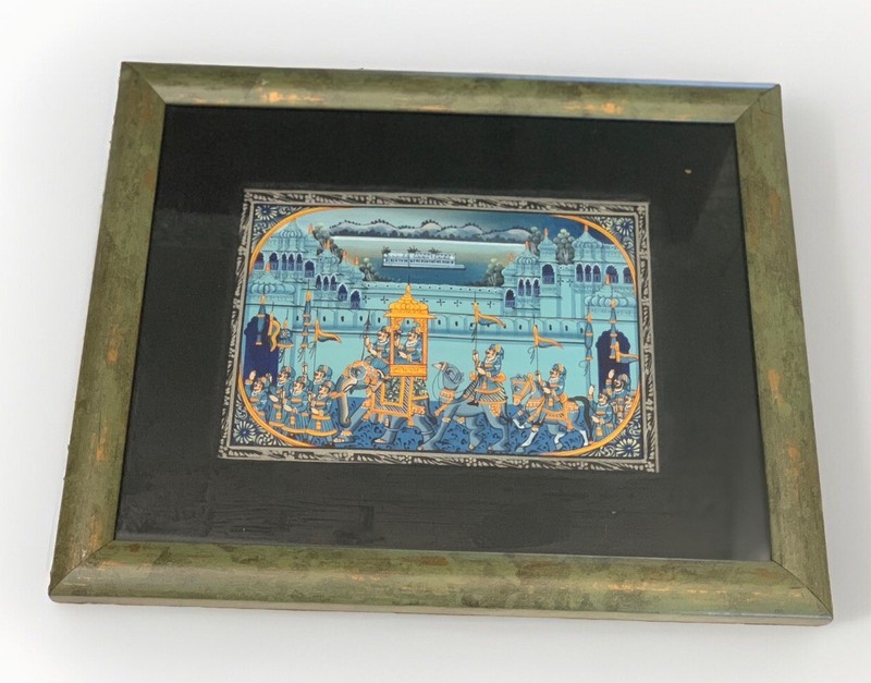 Indian Painting Of Maharaja Royal Army Procession Art On Silk Cloth Framed