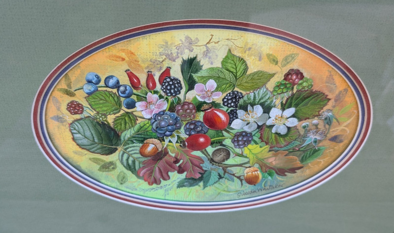 Gillian Walker Fine Still Life Watercolor Painting Fruit Flowers Nuts Berries