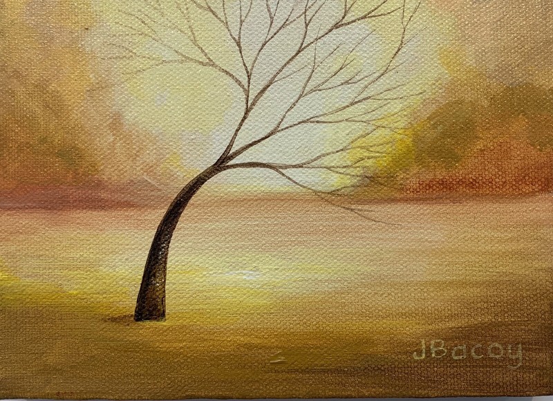 NEW ORIGINAL SMALL 7”x 5” HAND PAINTED YELLOW GOLD LANDSCAPE PAINTING ON CANVAS.