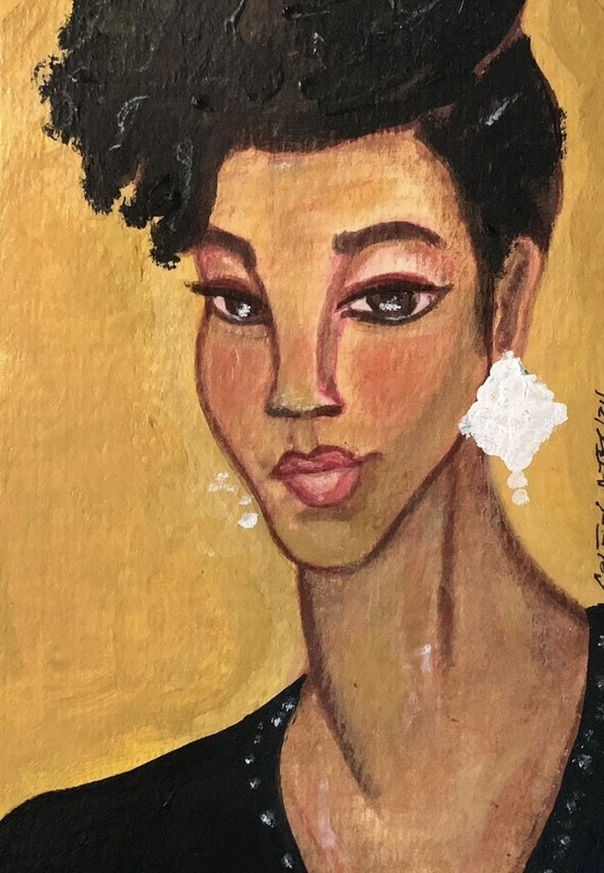 Cole-Gates Original African American Abstract Portrait Painting Natural Hair Art