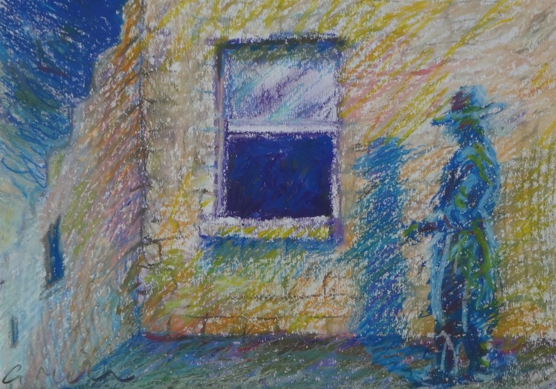 GERRY MILLER – «Open Window». Oil pastel chalk on paper. 21x15cm.