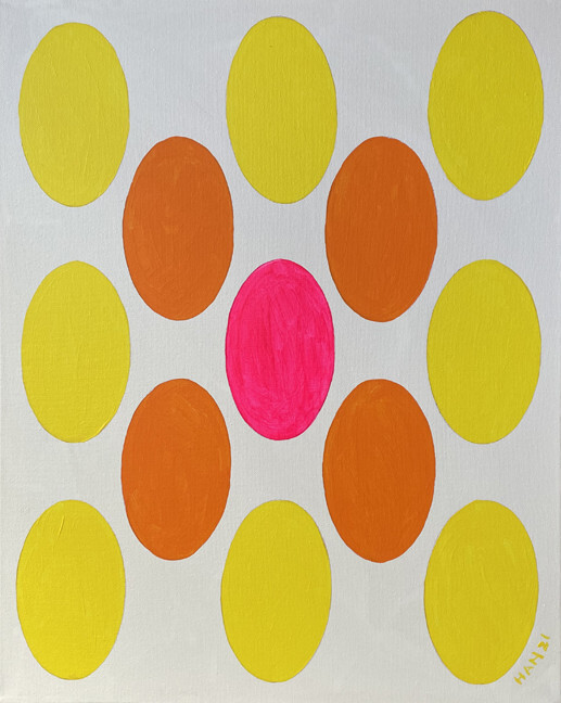 Abstract 27, Yellow, Oval, Original Acrylic Painting, Signed, 16×20 inch, Art