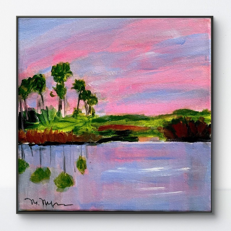 Mary Myers Original Abstract Expressionism 10x10 Pink Sunset Palms Reflection gallery