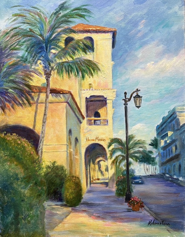 Worth Avenue Florida Neiman Marcus Realism Art Original Oil Painting Kaloustian