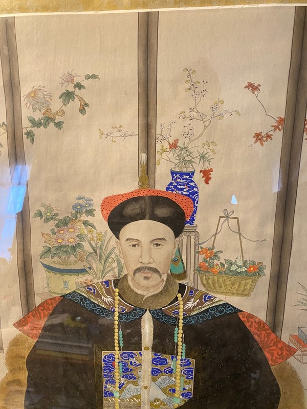 Huge Antique "Portrait of A Mandarin Court Official" Painting - Rosewood Frame gallery