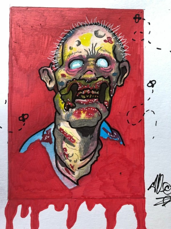 WATERCOLOR ZOMBIE ORIGINAL GEORGE SILLIMAN HORROR ART CREEPY PAINTING gallery