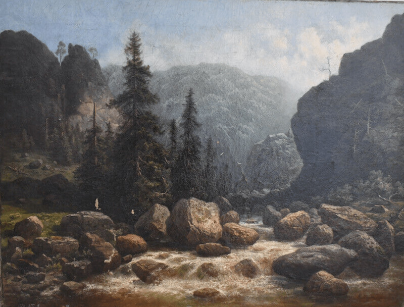 River landscape in a mountain | Painting by Géza Victor Haussmann