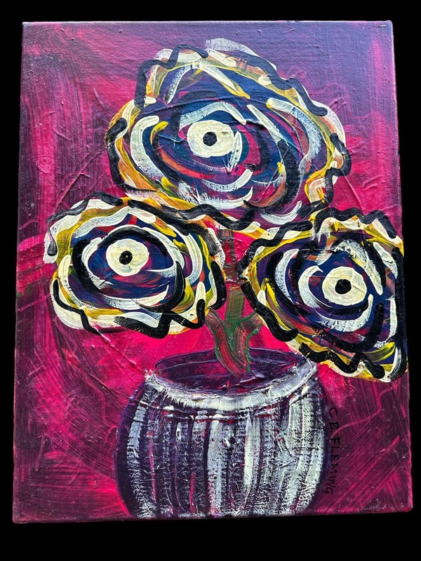 Signed CB Fleming Painting Abstract Modern Still Life Flowers In A Vase 18×14
