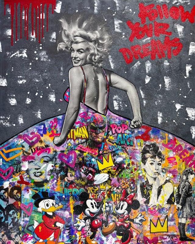 Jozza «Party Dress!» | Huge Original Painting with Diamond Dust 60×48″ | Marilyn