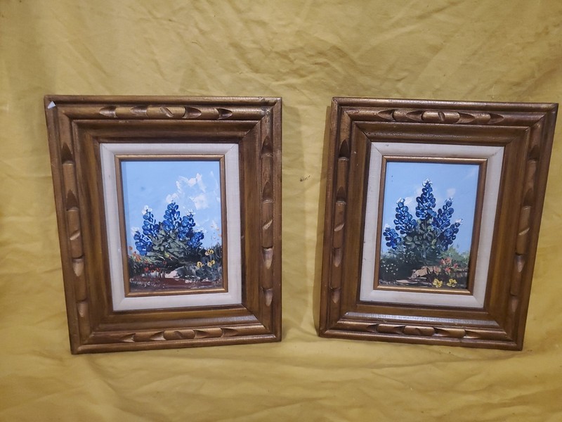 VTG Signed Livingston Texas Bluebonnet Wildflowers In The Wild Paintings Lot 2