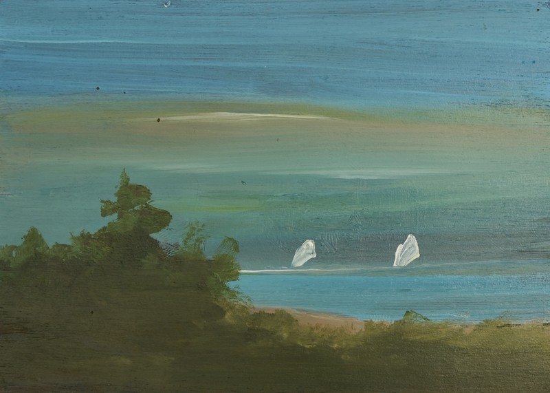 ORIGINAL BRUCE NORMAN *NEW SERIES 5×7 DEEP BLUE SKY SAIL PLEIN AIR OIL SEASCAPE