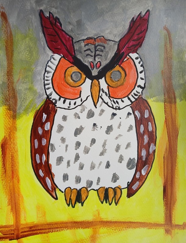 Abstract/Expressionism 11x14 Hooter Owl Modern Street Art Handmade Painting gallery