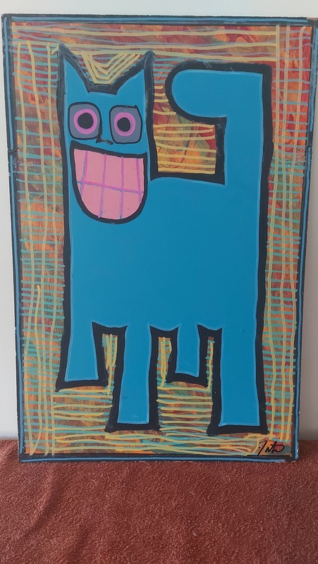 Pop Art Painting “Smiling Cat” – Jato (USA) – Signed – 41x61cm – Unique