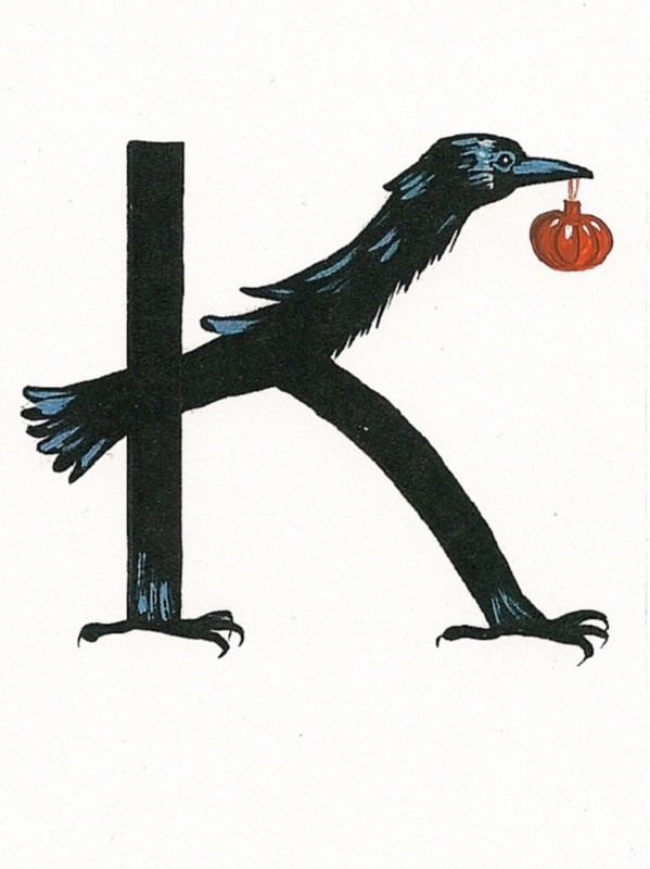 HALLOWEEN LETTER K 1.5X2 RYTA primitive fall decor print of painting dollhouse