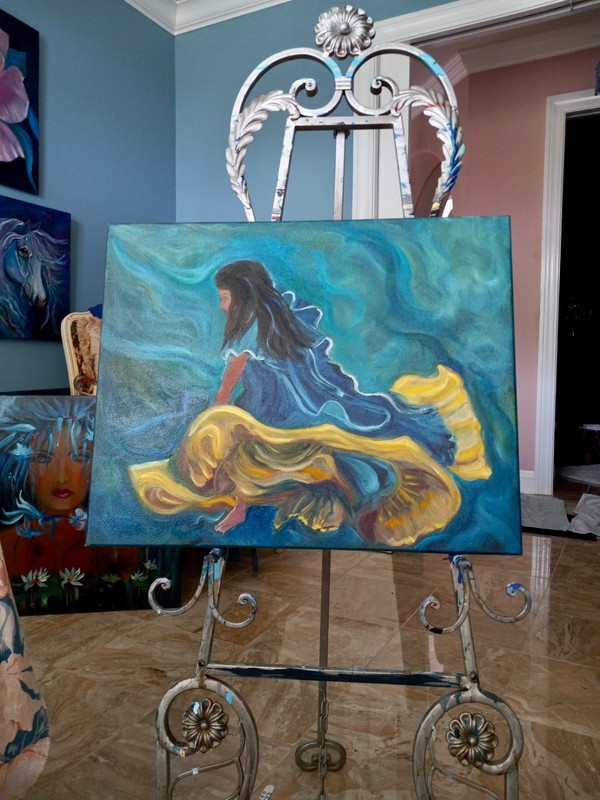 ORIGINAL OIL PAINTING HAWAII ARTIST 'DANCER IN BLUE" ONE OF A KIND gallery