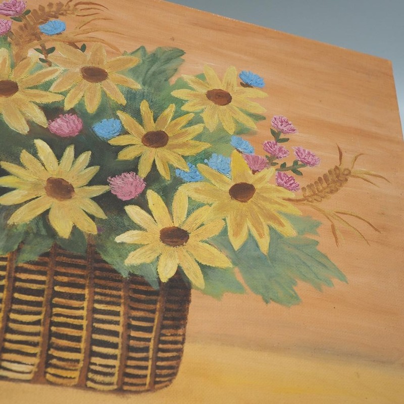 Painting Acrylic on Canvas Board Panel Floral Still Life Flowers in Basket gallery