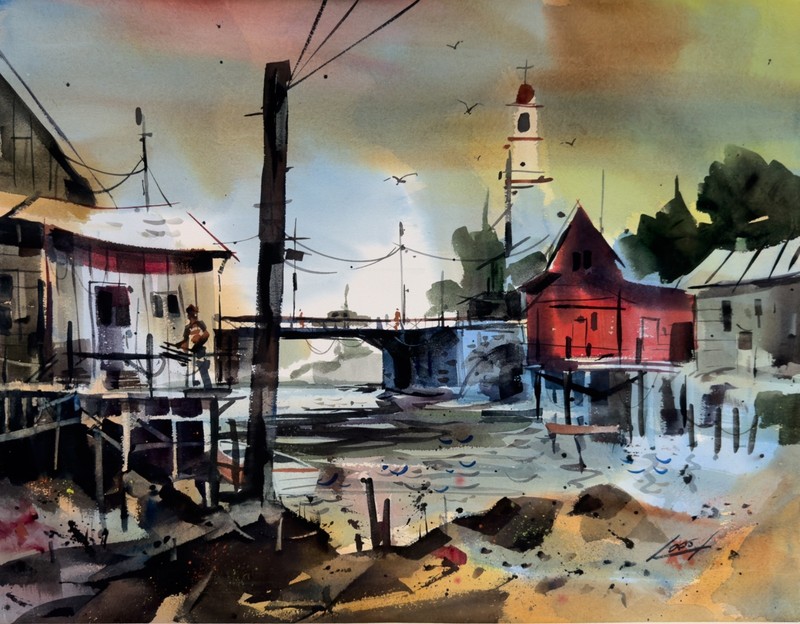 Original signed watercolor painting by Ray Loos (1919-1996); 28″X22″