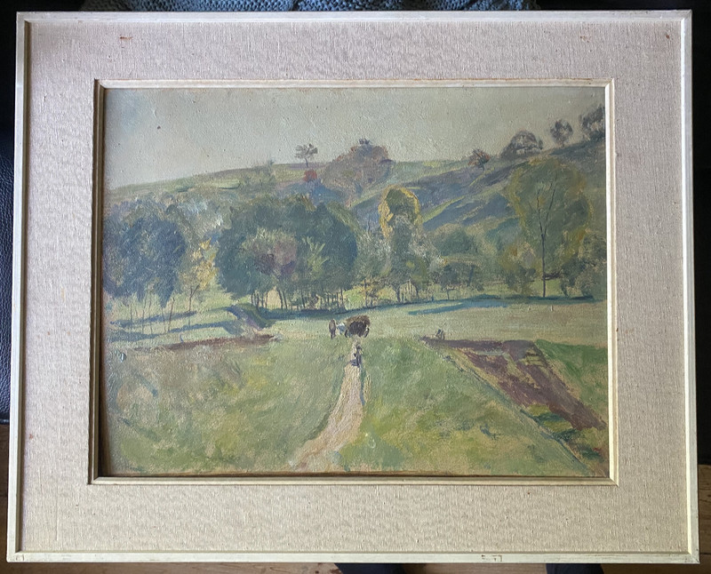 Oil Painting Acker Fields Morning Against Farms 1921 Summer Day Signed Illegibly