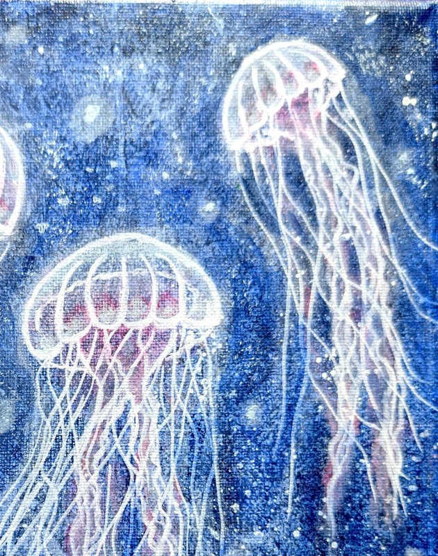 Original Hand Painted 8x10 Jellyfish Impressionist Acrylic Canvas Home Decor gallery