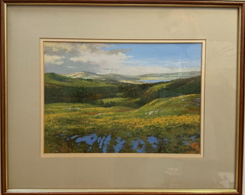 Howard Shingler Views Across the Scottish Borders a Pair Pastel Paintings c1980s gallery