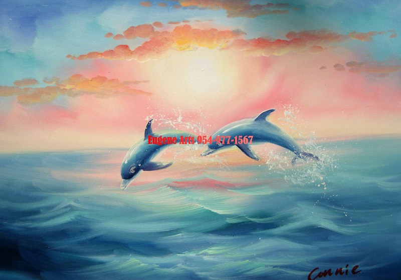 12×16″(31x41cm) 100% hand painted oil flat ,Fish/Deep Ocean/Dolphin