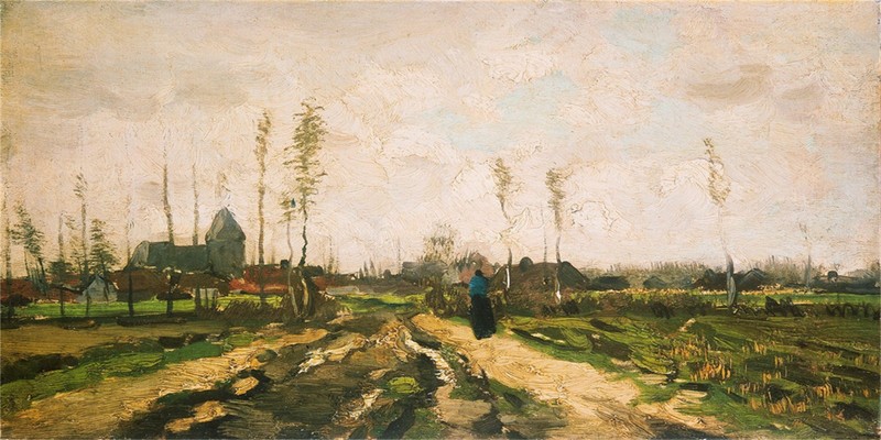 Hand-painted Oil Painting Vincent van Gogh Landscape with Church and Farms