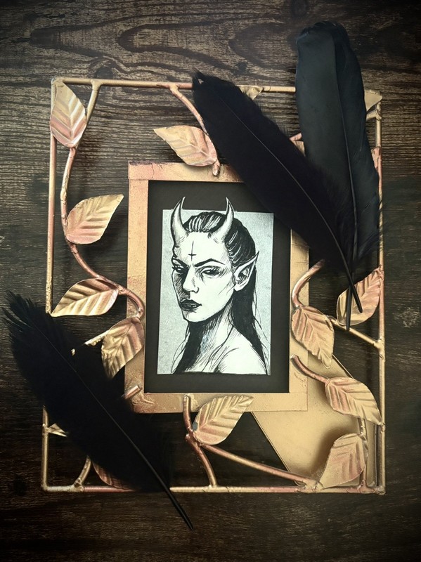 ACEO Original Ink Drawing «Mazikeen» By Maria Cecilla Ravenwood Art (2.5 x3.5)