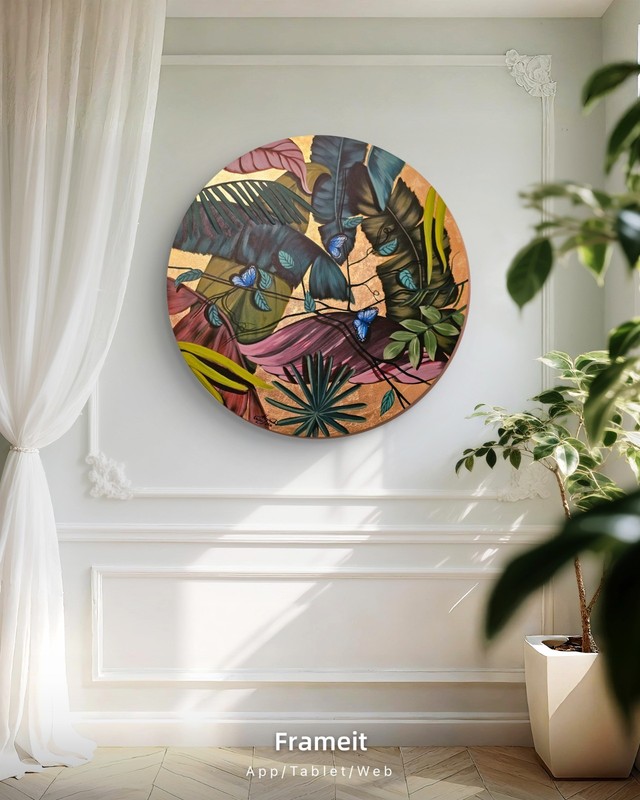 31in - Ultra Contemporary Botanical Butterflies painting on 80 cm round canvas gallery