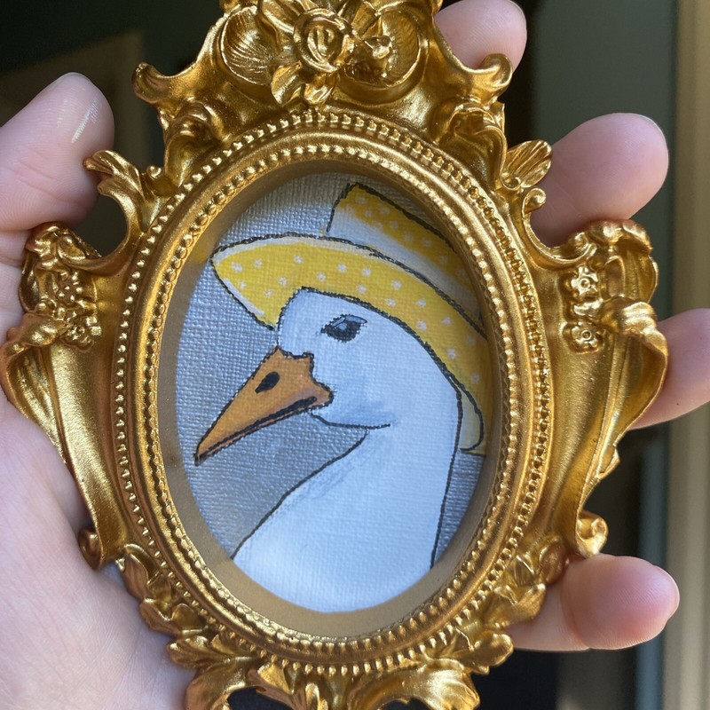 Goose In Hat, 4/5 Original Painting,framed,goose,cute,funny,miniature,small,mini gallery
