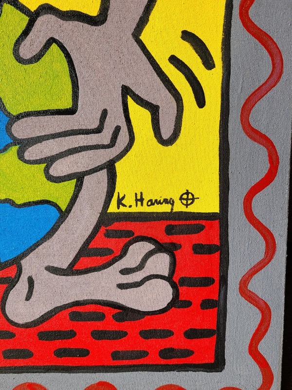 KEITH HARING OIL ON CANVAS PAINTING SIGNED AND SEALED MEASURES 50CM X 70CM gallery