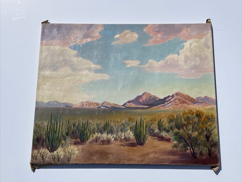 ANTIQUE LANDSCAPE PAINTING AMERICAN PLEIN AIR 1930’S DESERT BRUSH LISTED GARDNER