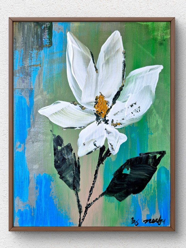 Original Expressionist 11x14 Botanical Wall Art Acrylic Canvas Signed Serene A76