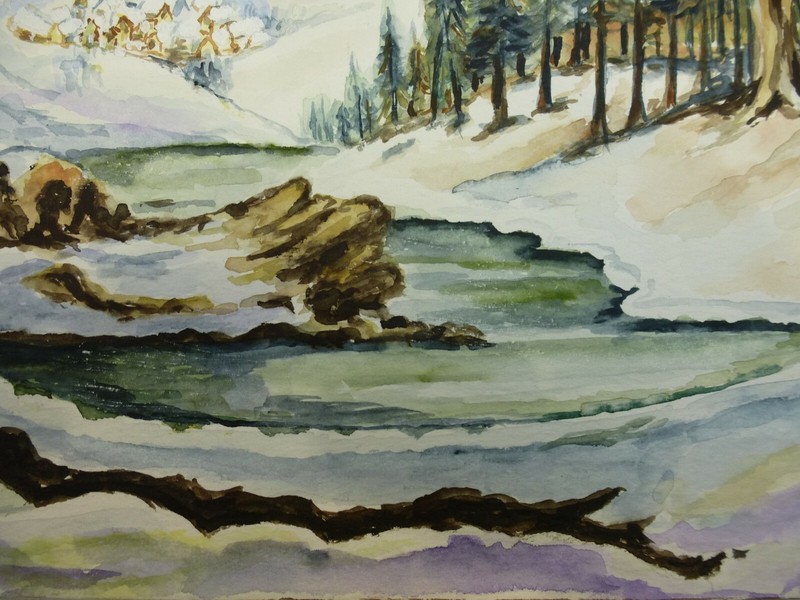 Watercolour "Winter Mountain Landscape" Estate Folder Otto Handrich gallery