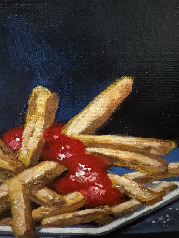 Original New Impressionist Still Life French Fries Ketchup Salt Acrylic Painting gallery