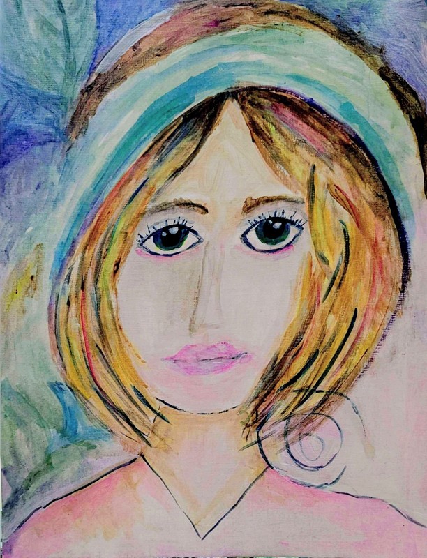 Woman’s Face Portrait Acrylic 8×12 On Paper Signed