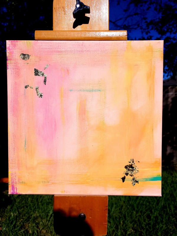 Summertime Abstract Gold Flake Original Acrylic Painting Ready To Hang Canvas
