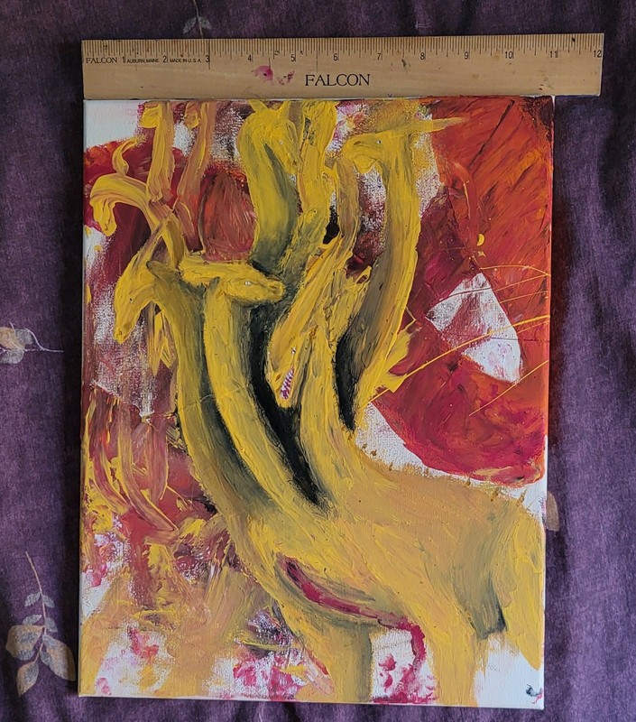 Original Handmade Abstract Acrylic Painting "Yellow Beast" 11x14 In Fantasy Art gallery