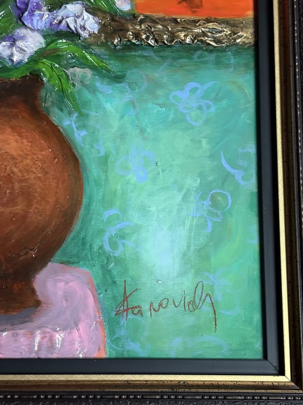 Mark Kanovich original terracotta painting on wood “Admiration at a distance” gallery