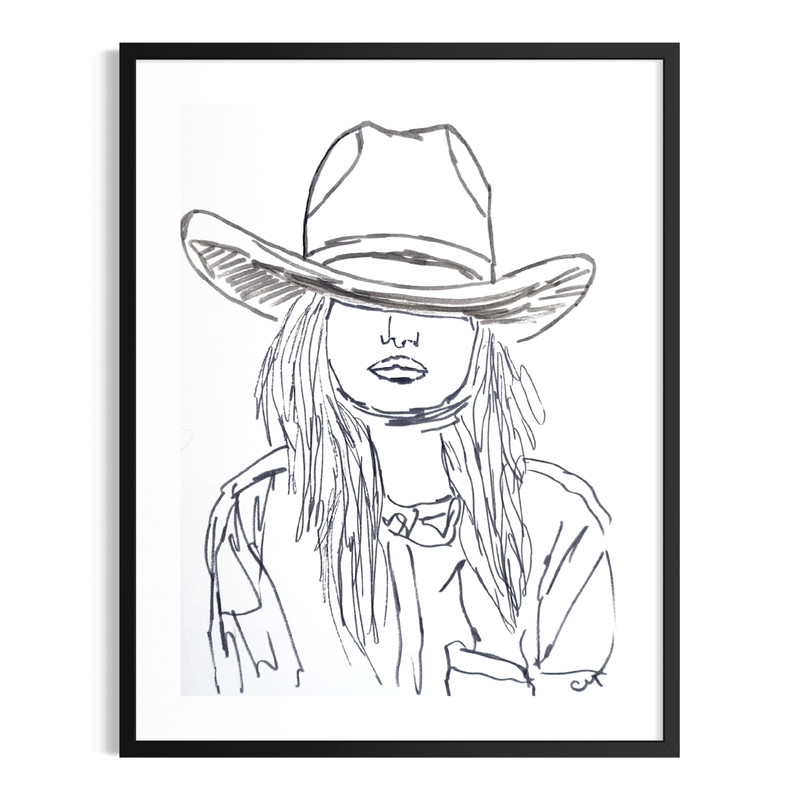 Original Abstract Cowgirl 9×12 Portrait Painting Black White Wall Art Paper