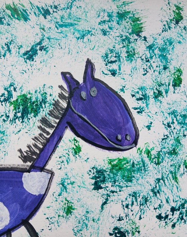 Abstract/Expressionism 11x14 Purple Horse Modern Street Art Line Art Painting gallery