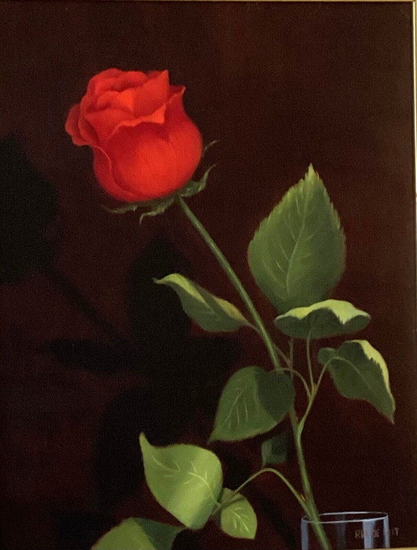 A Classic Dutch Realist Original Oil Painting By Ria De Wit «Rose» Signed/Frame