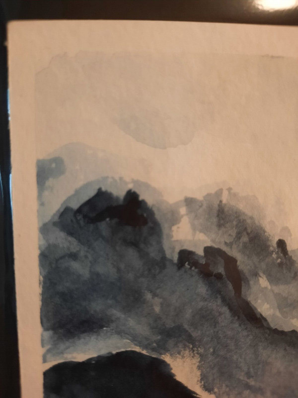 Small Watercolor Landscape Painting. "Foggy Mountains II". Paul Eres. 5.5x8.5. gallery