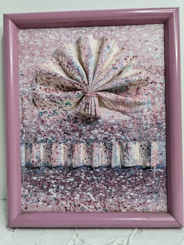 Superior Interiors 3-D Painting Art Framed Vtg 11 x 9 Mauve Pink Signed 1980’s