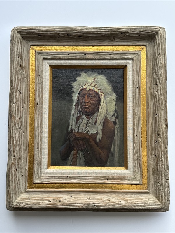 ROY GRINNELL PAINTING INDIAN NATIVE AMERICAN PORTRAIT LISTED FAMOUS VINTAGE OIL