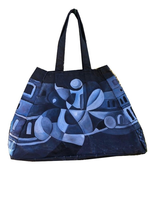 Wearable Art Black and Blue Canvas Bag by Catherine Rose Chiara