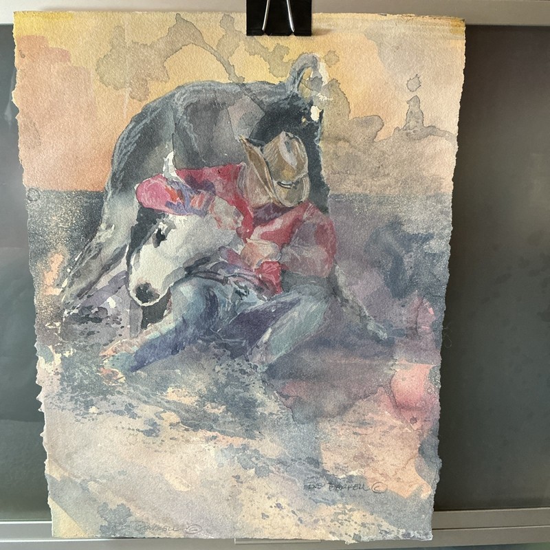 Vintage Western Cattle Roper Watercolor Painting By Montana Artist Bob Barkell