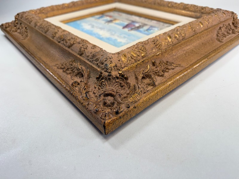 Signed Tully Mimo Beach Scene Oil Painting Ornate Gold Frame Coastal Victorian gallery